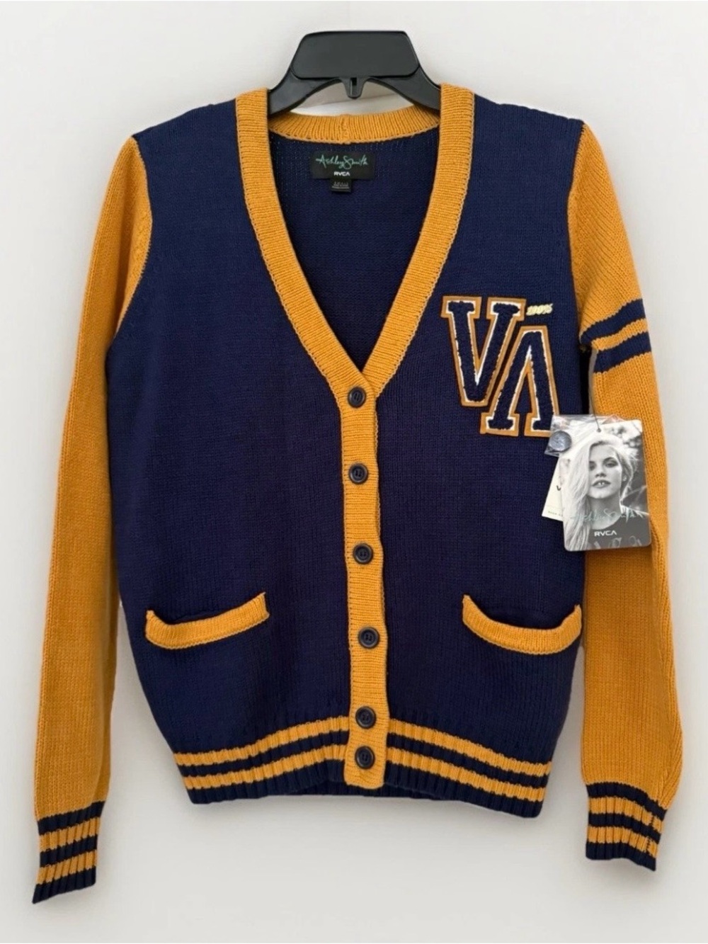 Ashley Smith / RVCA Collaboration Women's Navy and Gold Varsity Cardigan Size S
